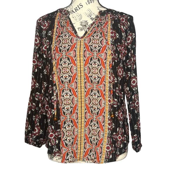 Mason & Belle SMALL Black Axelle Tie Front Top - Stitch Fix Boho Bead Detail - Picture 1 of 13